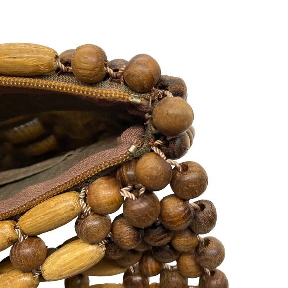 Vintage Wooden Beaded Clutch Small Fold Over Bag Purse Boho Bohemian Style - Picture 8 of 11